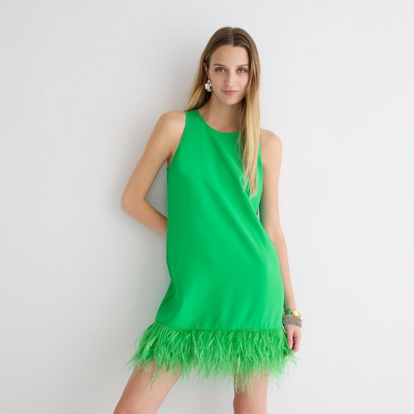 NWT Womens Size XS J. Crew Collection Black Crepe Feather-Trim Shift Mini Dress - Picture 5 of 8